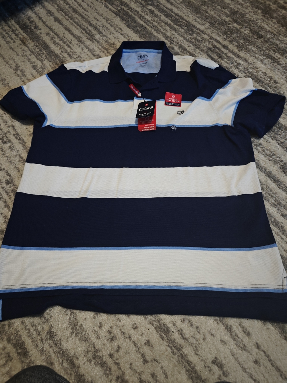 Chaps Men’s Navy & White Wide-Stripe Polo 2xl New With Tags